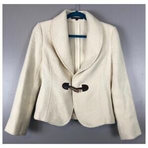 Donna Degnan Blazer Ivory Knit Career Wear Wool Blend Faux Tooth Toggle